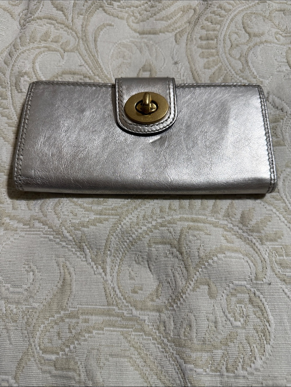 Coach Metallic Silver Leather Turnlock Wallet